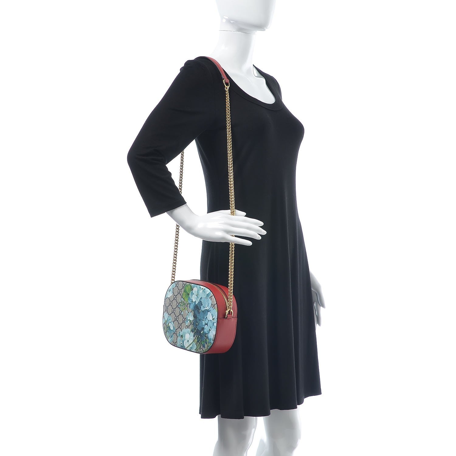Gucci GG Supreme Monogram Blooms Mini Chain Shoulder Bag Beige Blue Navy Hibiscus Red 2 of 7