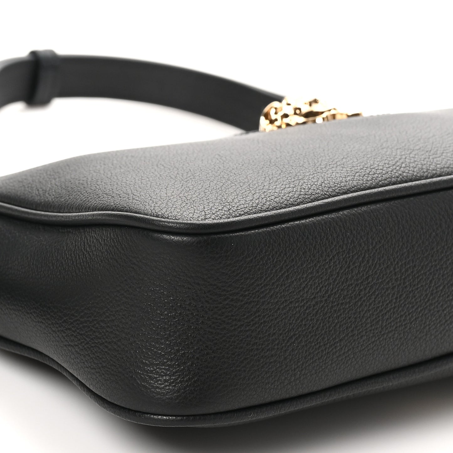 Grained Calfskin Medusa Shoulder Bag Black