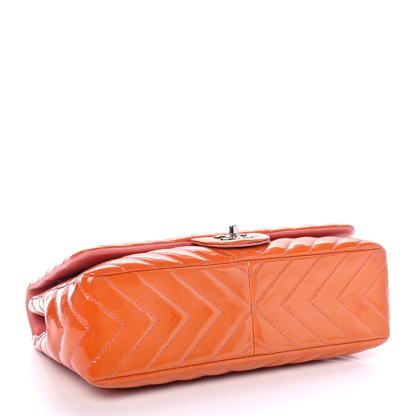 Patent Chevron Quilted Jumbo Single Flap Orange