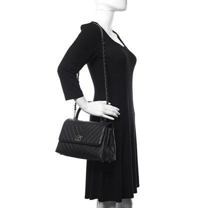 Chanel Caviar Chevron Quilted Small Coco Handle Flap Black 2 of 10