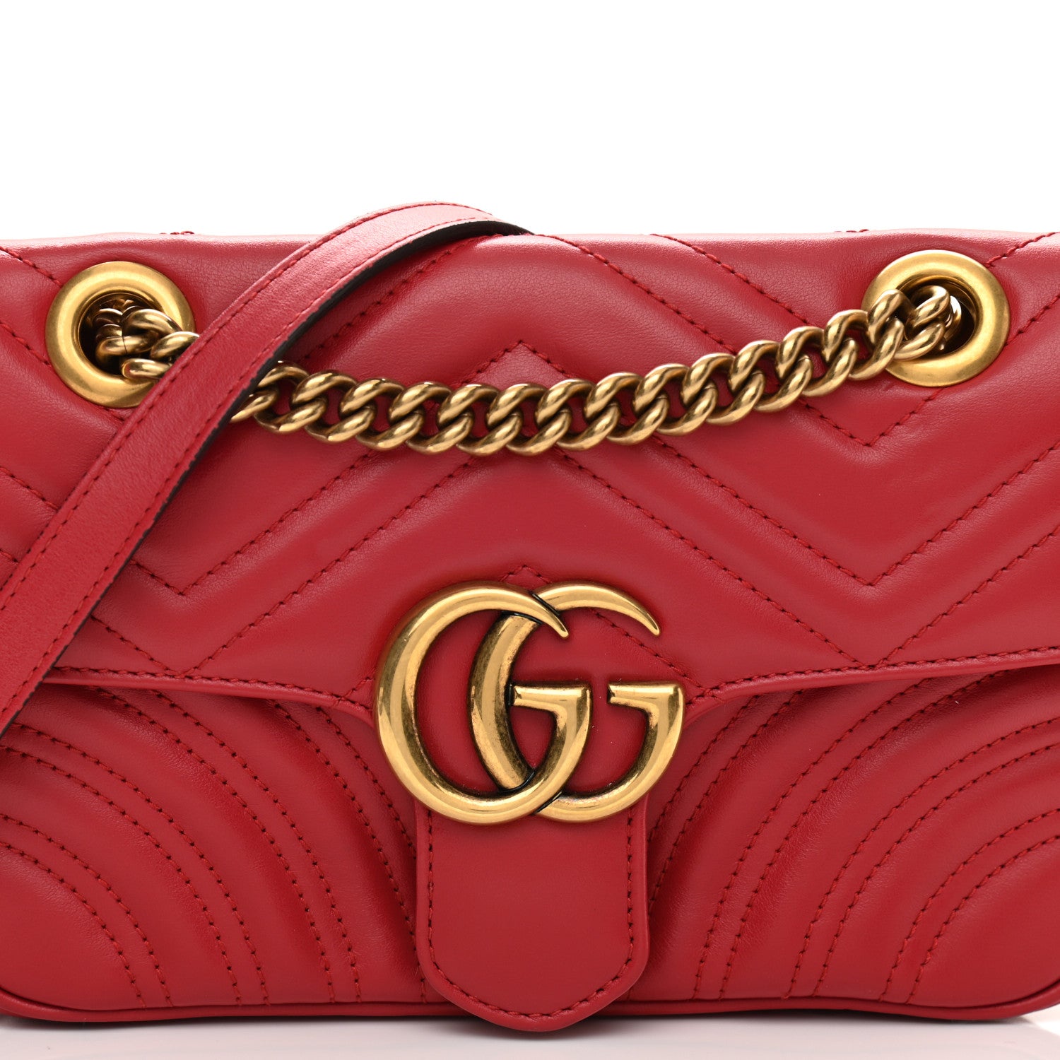 Gucci Calfskin Matelasse Mini GG Marmont Shoulder Bag Hibiscus Red 8 of 14
