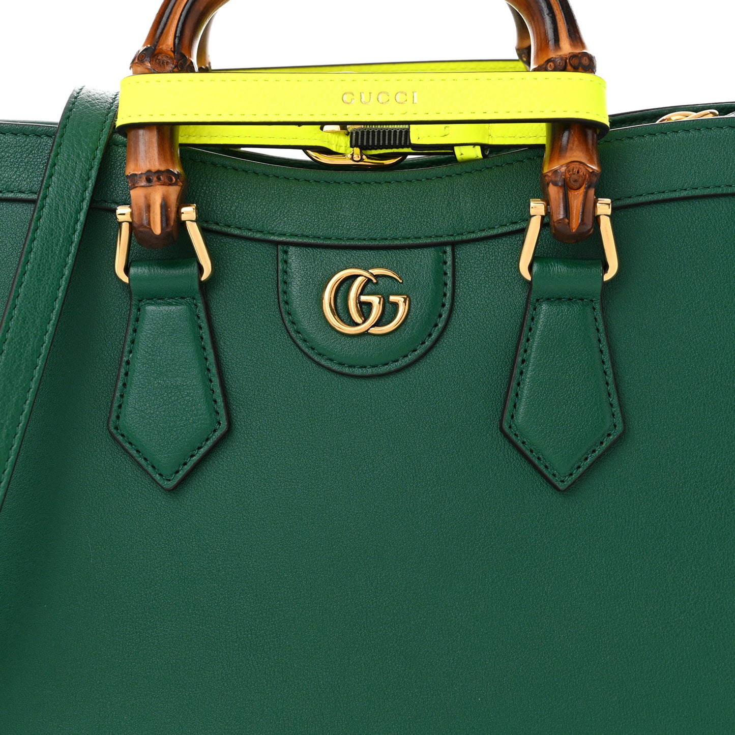 Wonka Grain Calfskin Small Diana Tote Bag Green Yellow Fluo
