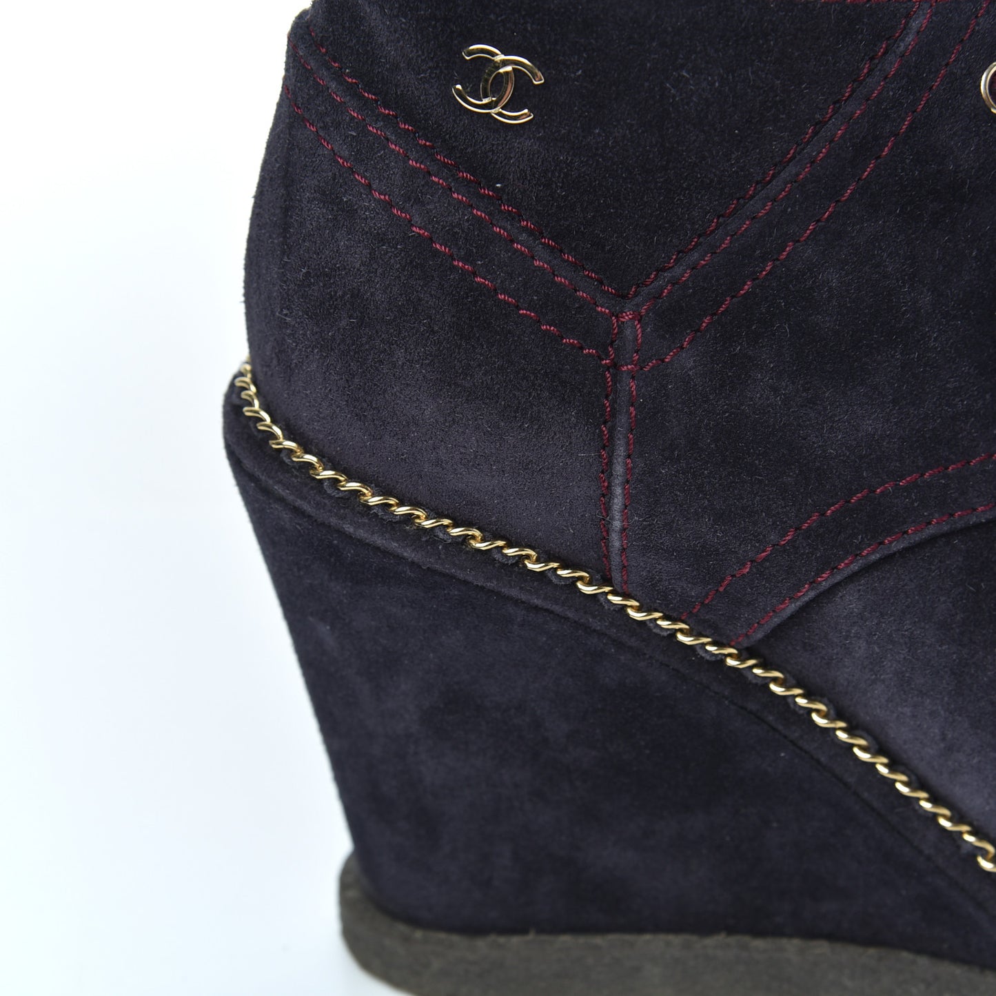 Suede Lace Up Wedge Booties 35 Dark Blue