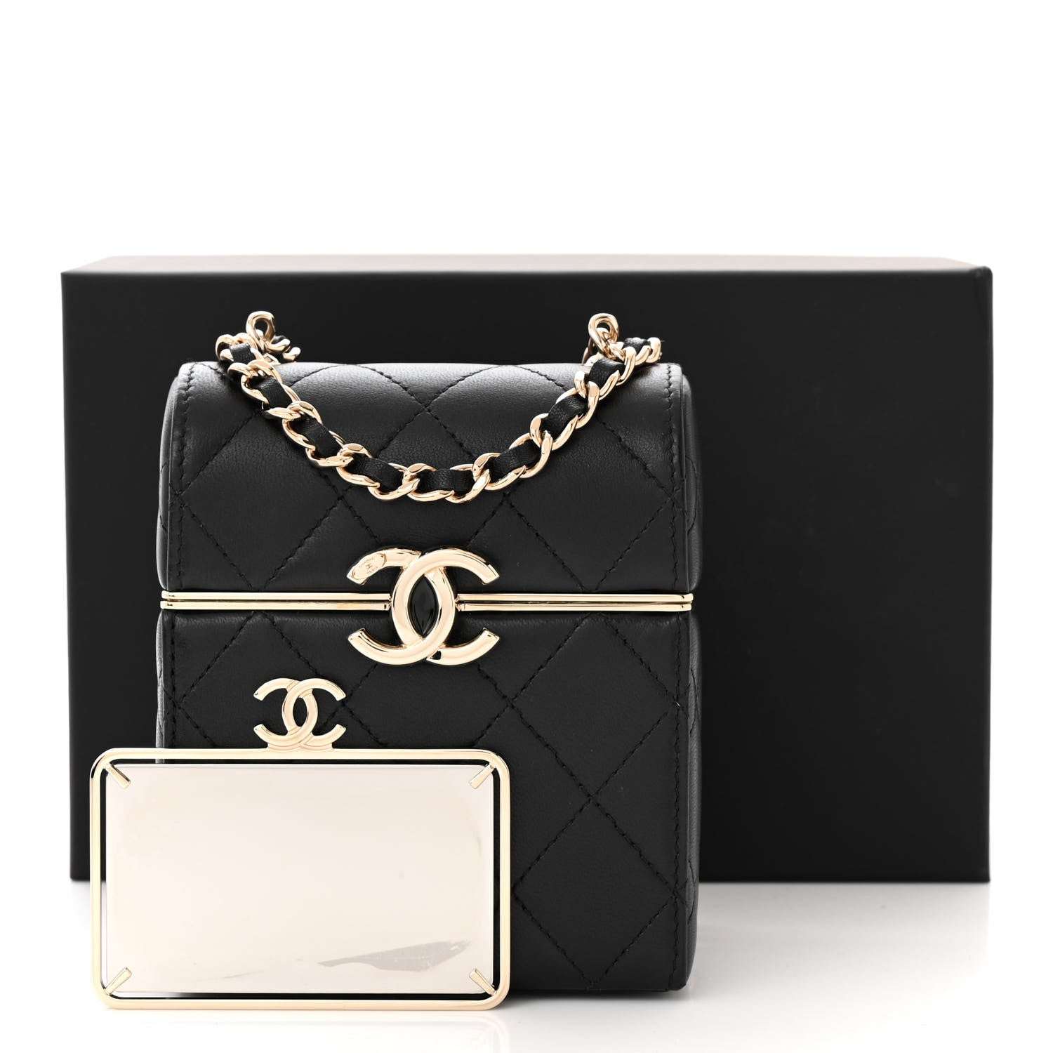 Chanel Lambskin Quilted Small Box With Chain Black 12 of 12
