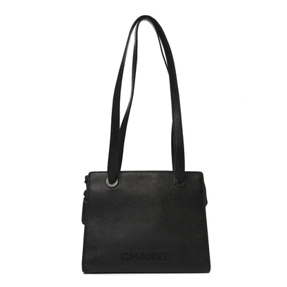 Chanel Grained Calfskin Logo Shoulder Bag Black 1 of 10