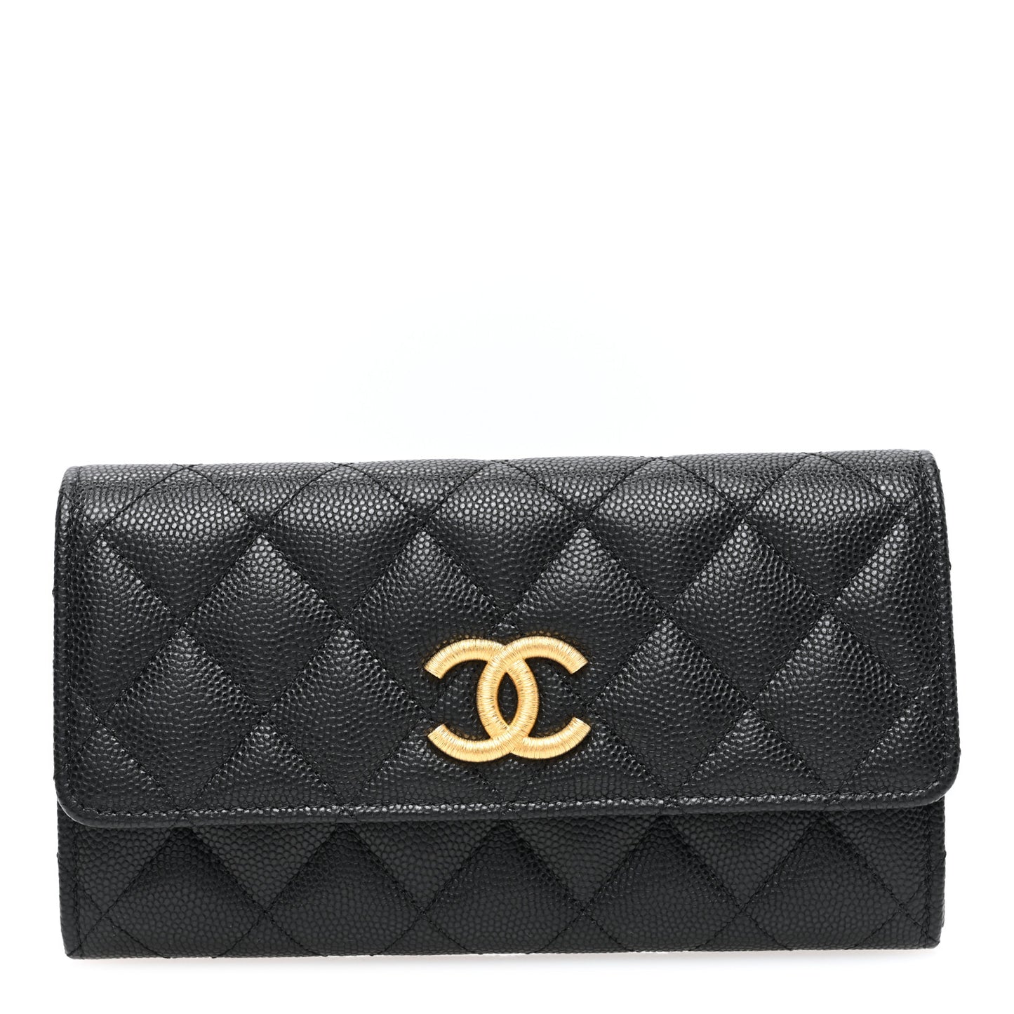 Caviar Quilted Textured CC Flap Wallet Black