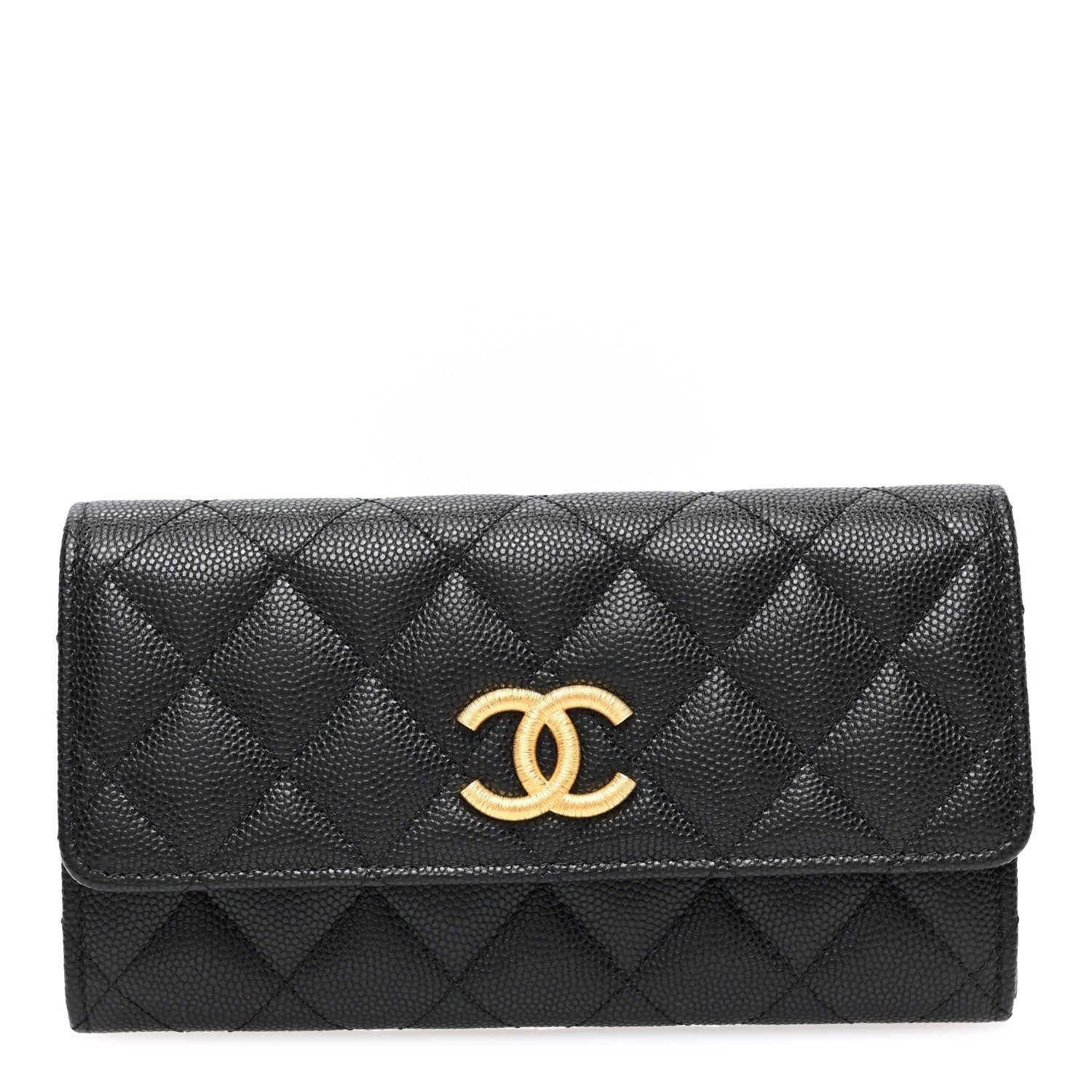 Chanel Caviar Quilted Textured CC Flap Wallet Black 1 of 8