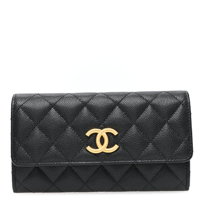 Chanel Caviar Quilted Textured CC Flap Wallet Black 1 of 8