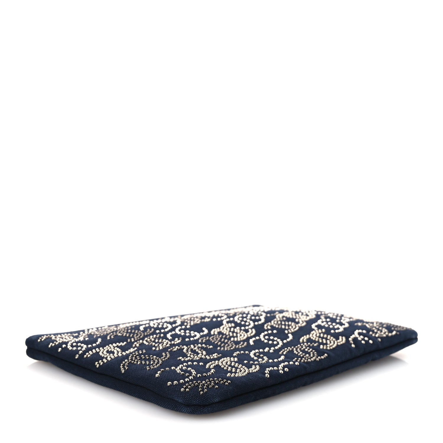 Chanel Canvas Studded CC Medium Cosmetic Pouch Navy 1858617