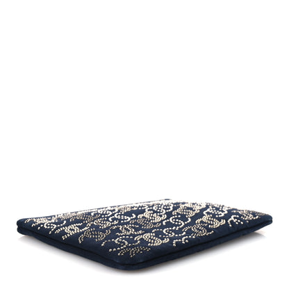 Chanel Canvas Studded CC Medium Cosmetic Pouch Navy 4 of 12