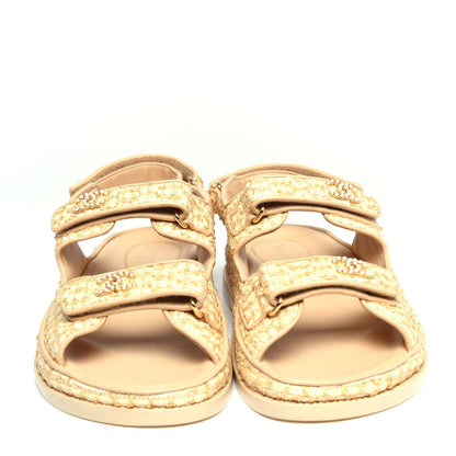 Chanel Braided Fabric Velcro Dad Sandals 39.5 Beige 5 of 11
