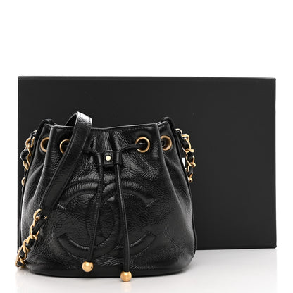 Chanel Shiny Aged Calfskin CC Chain Mini Drawstring Bag Black 12 of 12