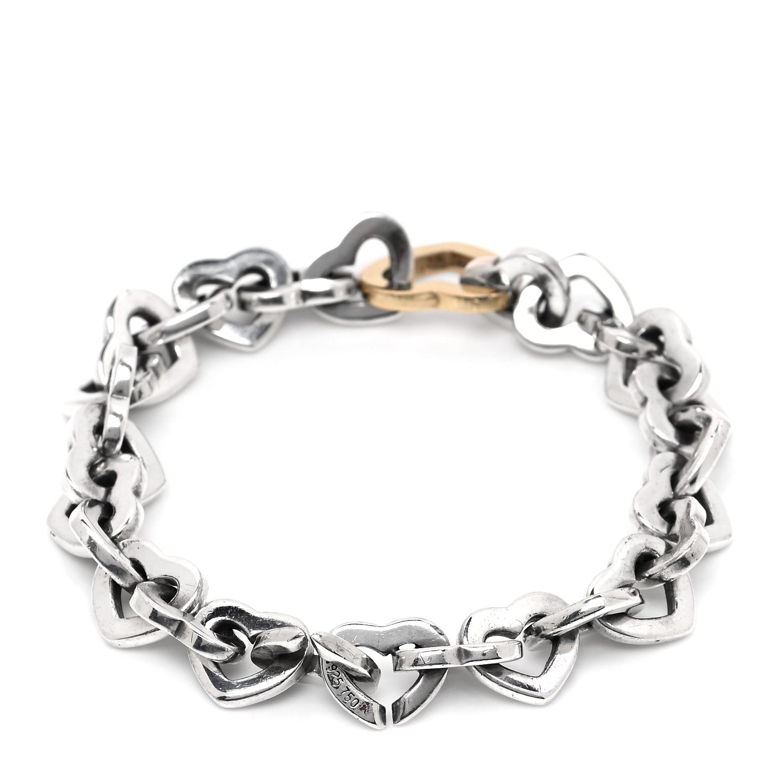 Tiffany Sterling Silver 18K Yellow Gold Heart Links Bracelet 3 of 4