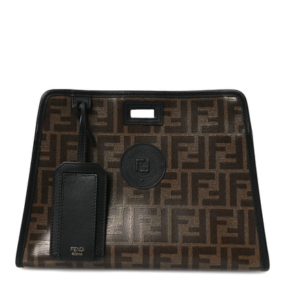 Fendi Glazed Fabric Vitello Century FF 1974 Stamp Patch Mini Peekaboo Defender Cover Mogano Panna Black 1 of 8