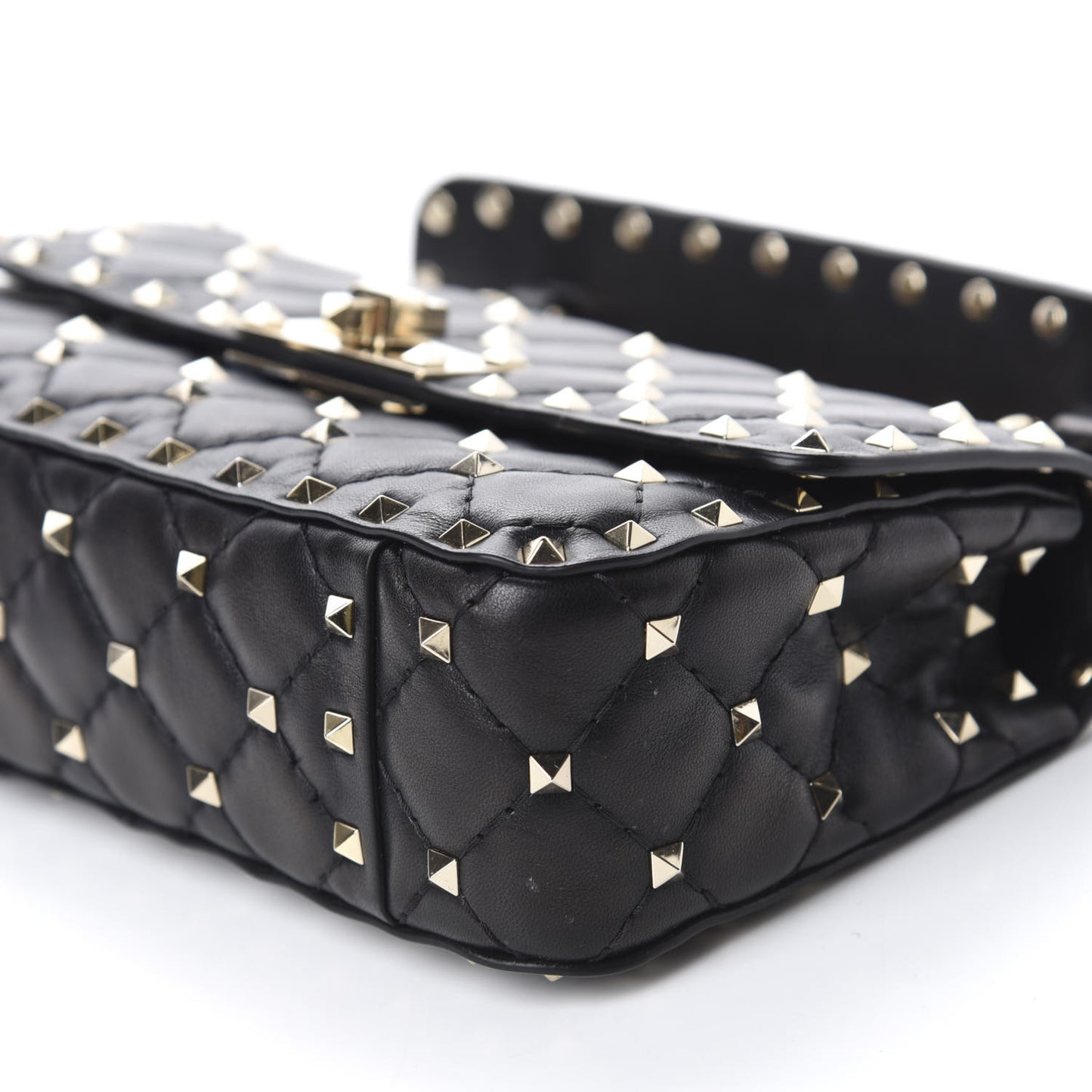 Lambskin Small Rockstud Spike Shoulder Bag Black