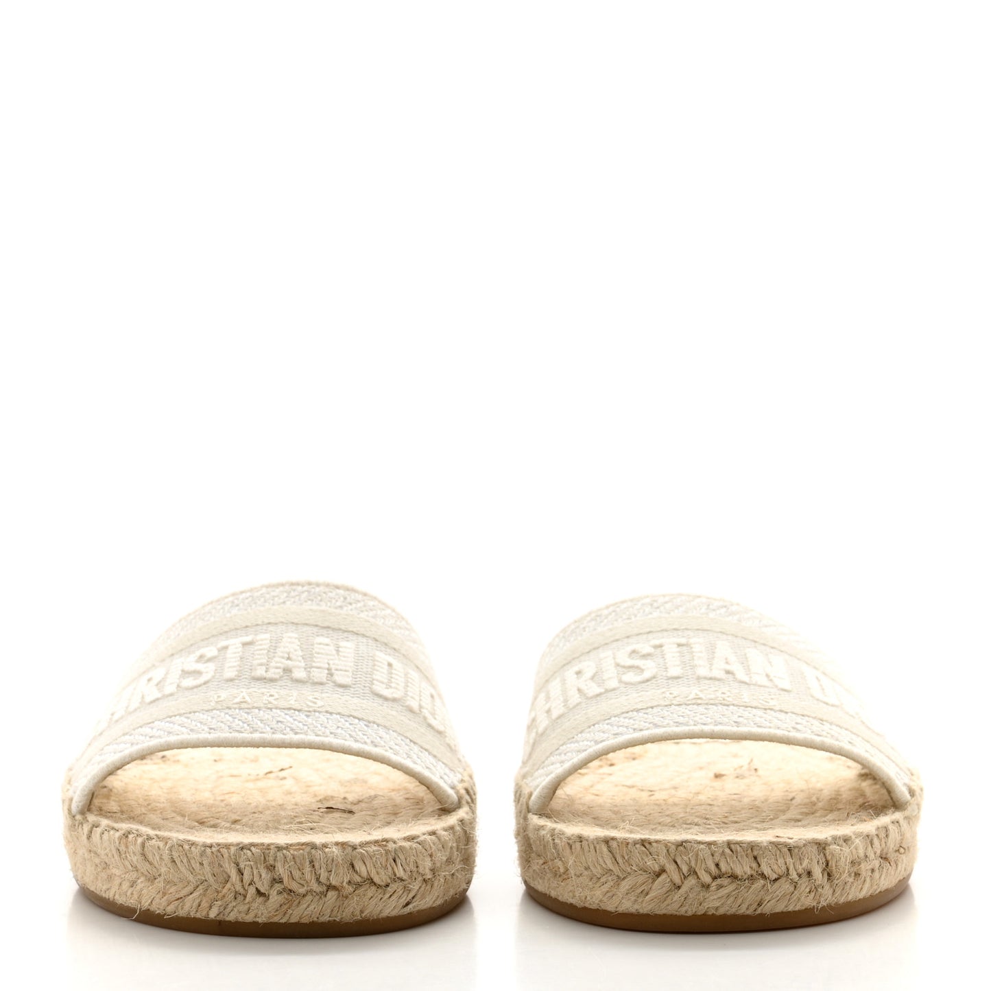 Canvas Embroidered Granville Espadrille Flat Slide Sandals 36 Ivory