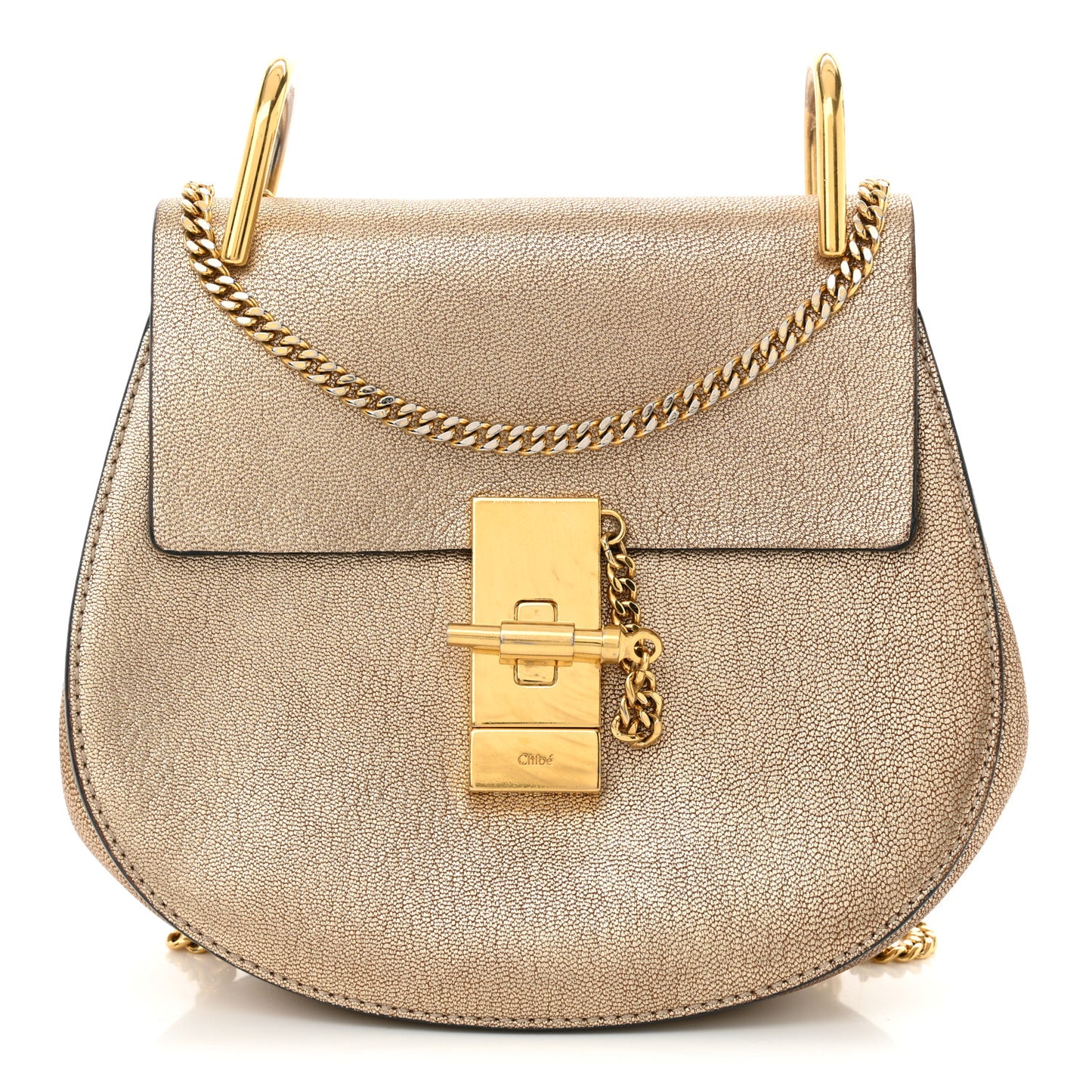 Metallic Goatskin Mini Drew Shoulder Bag Pale Gold