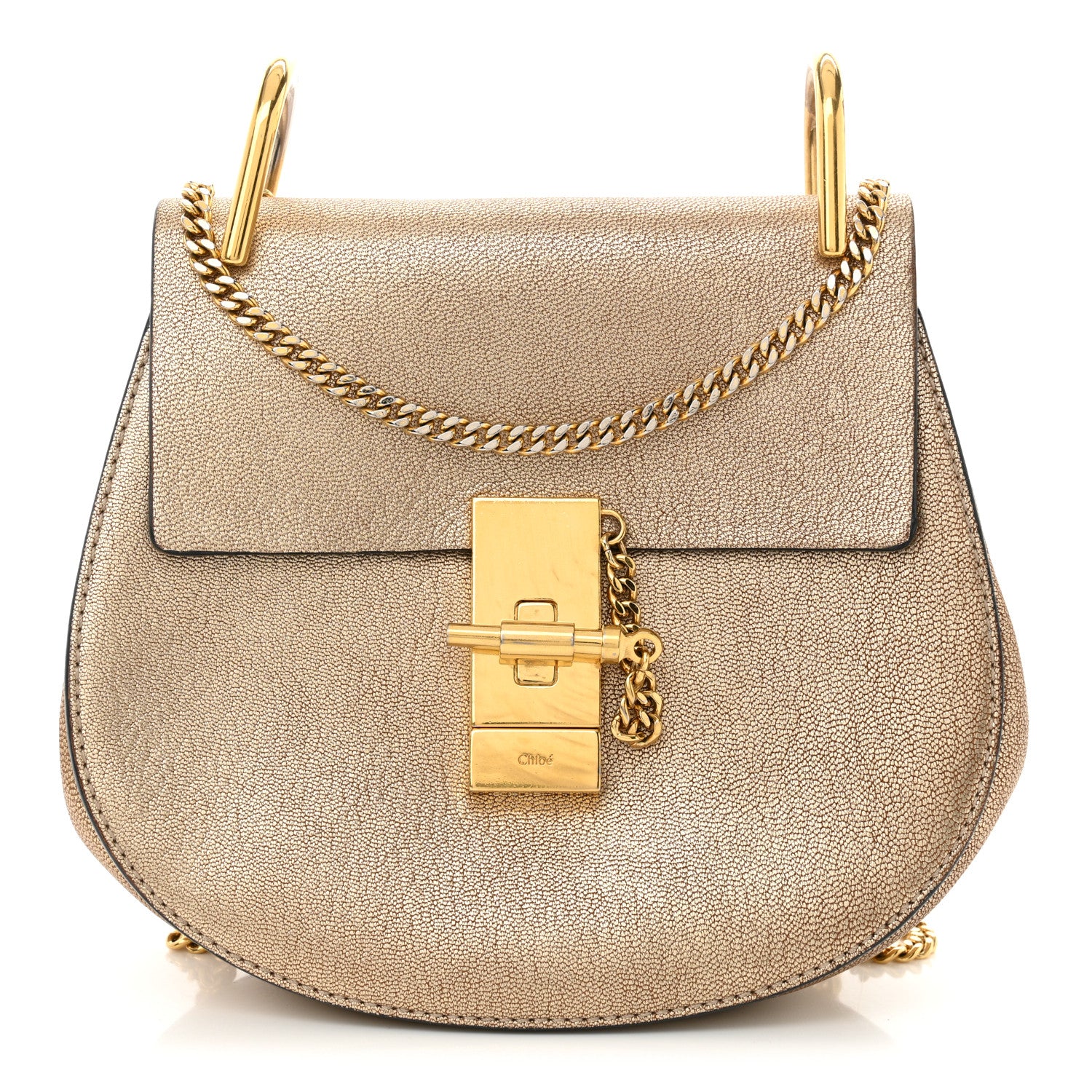 Chloe Metallic Goatskin Mini Drew Shoulder Bag Pale Gold 1 of 12