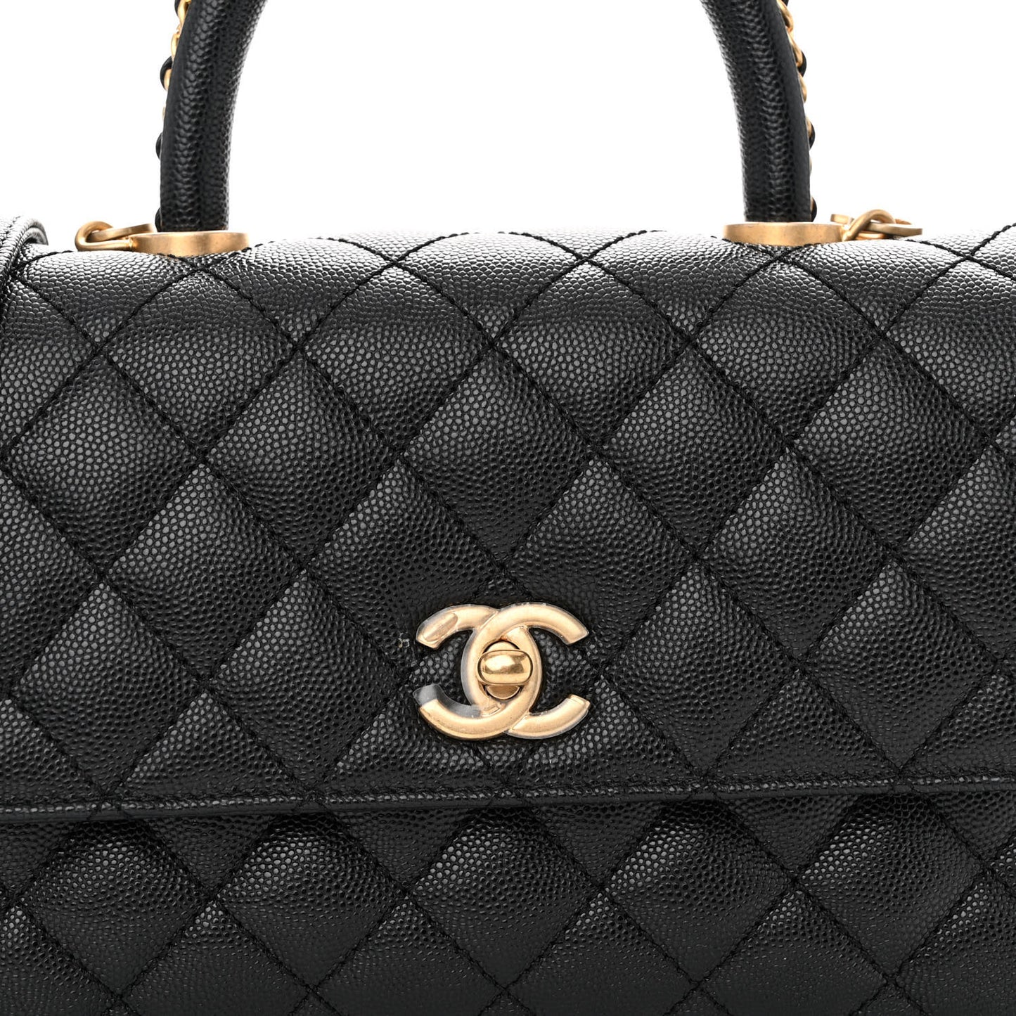 Caviar Quilted Mini Coco Chain Handle Flap Black