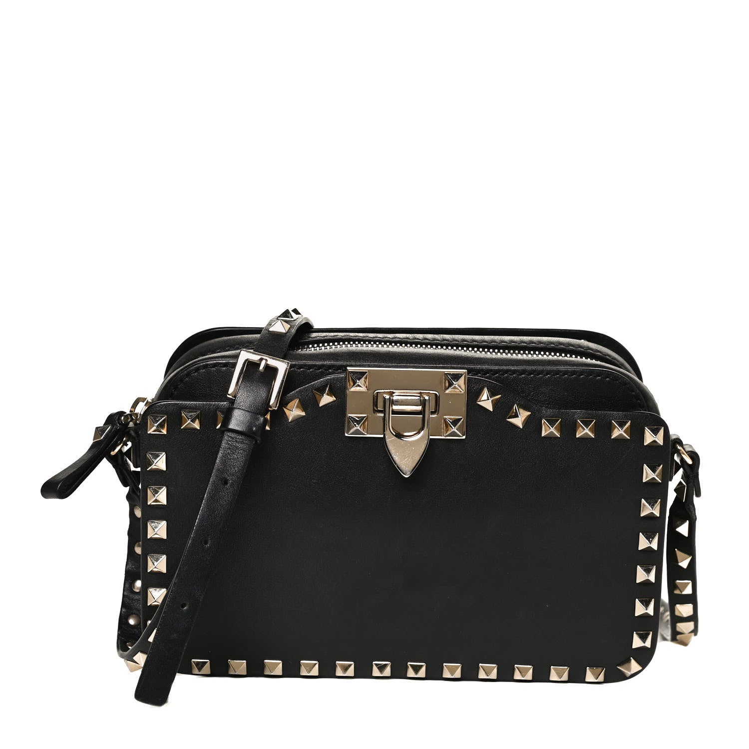 Valentino Garavani Vitello Rockstud Flip Lock Camera Crossbody Bag Black 1 of 12