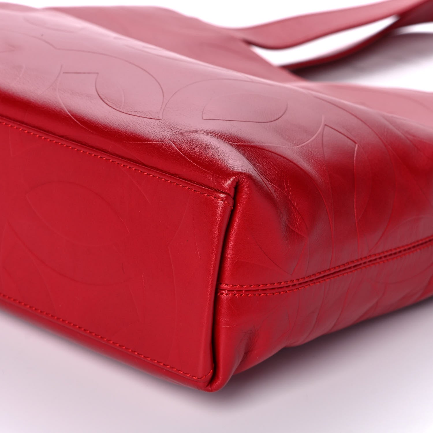 Chanel Lambskin Embossed CC Tote Red 9 of 13