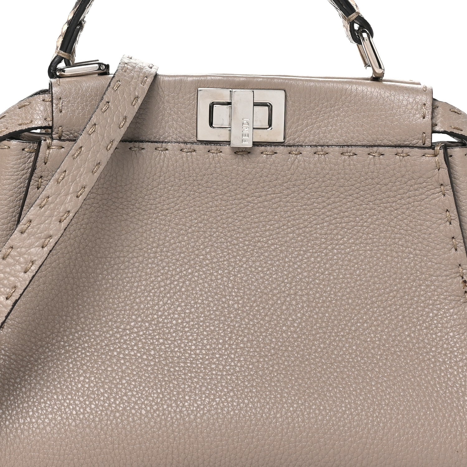 Fendi Cuoio Romano Snakeskin Selleria Mini Peekaboo Iconic Satchel Corda White 6 of 8