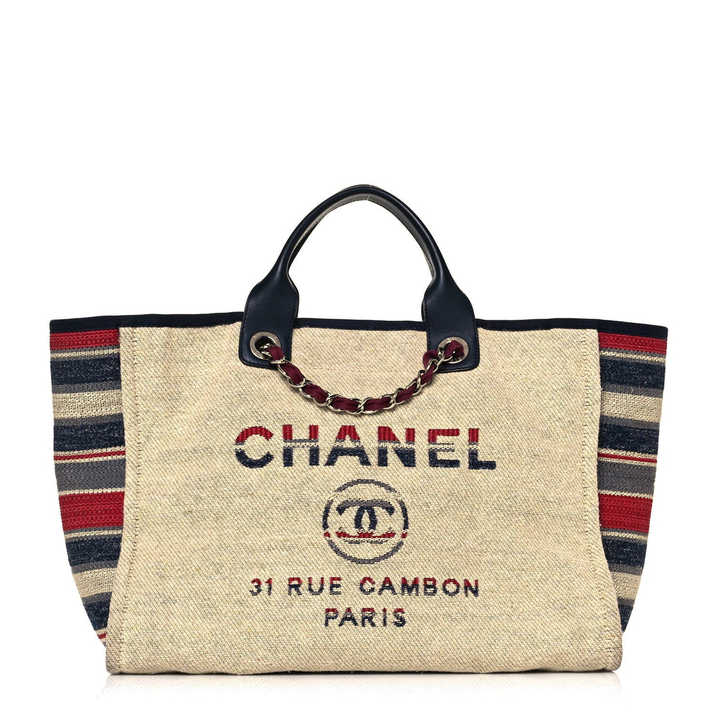 Striped Canvas Medium Deauville Tote Beige