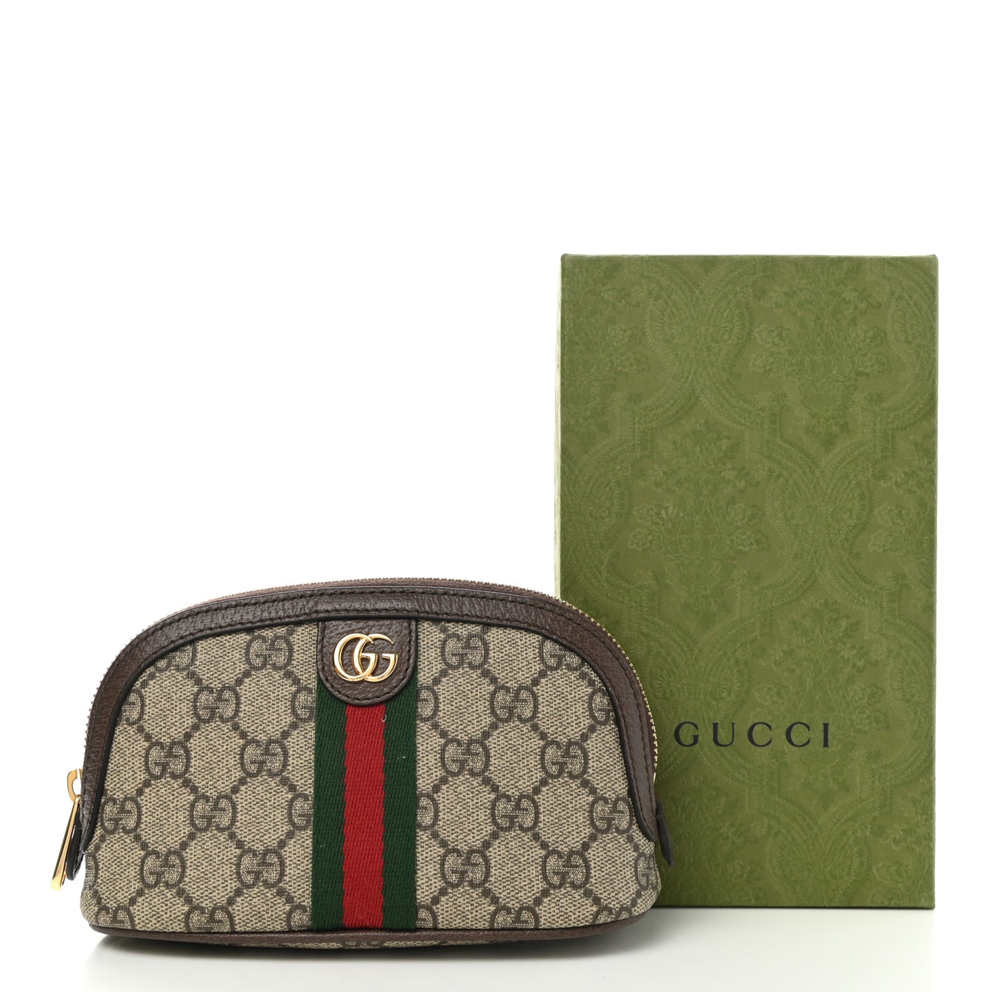 GG Supreme Monogram Textured Calfskin Web Medium Ophidia Cosmetic Case Beige Ebony New Acero