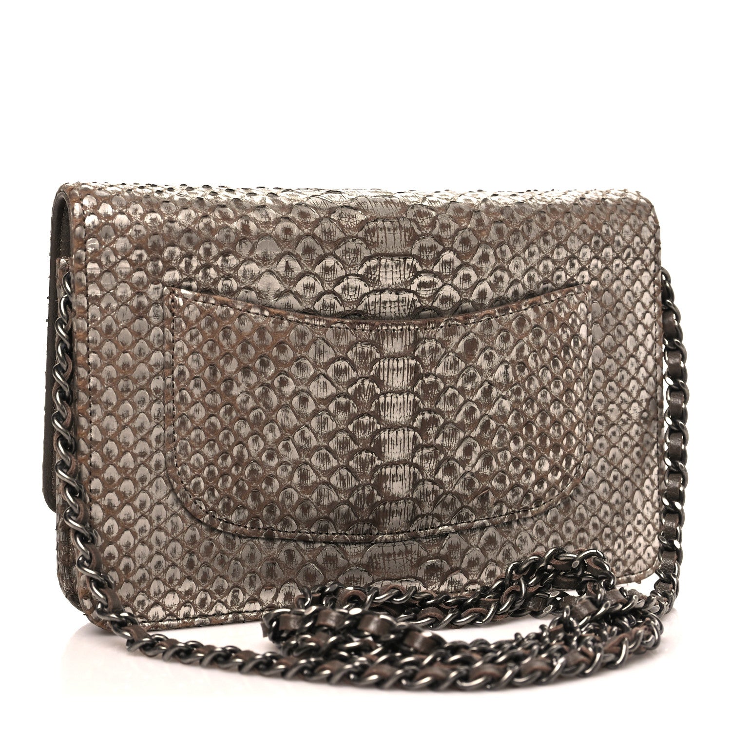 Chanel Snakeskin Wallet On Chain WOC Brown Silver 3 of 11