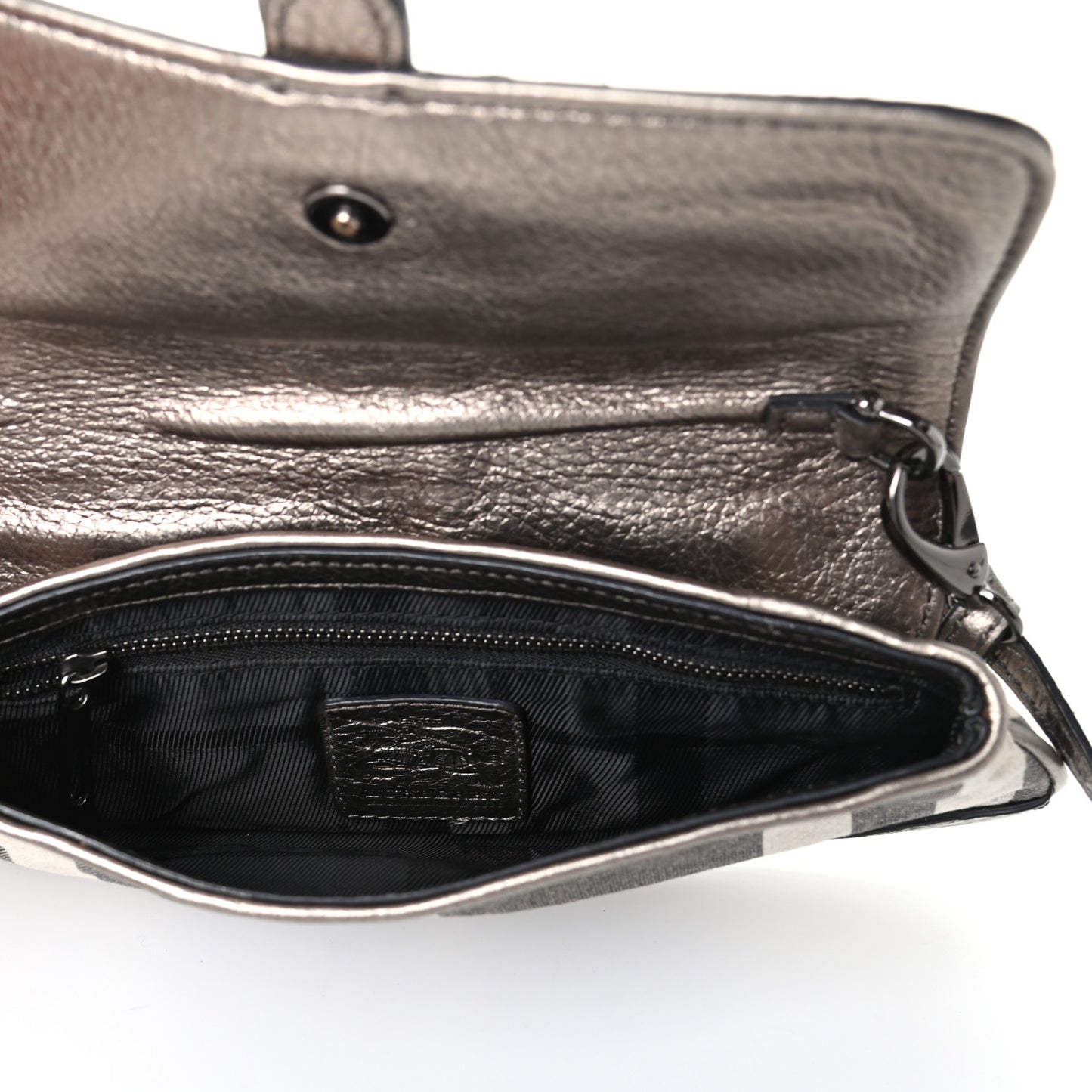 Metallic Calfskin Smoked Check Wristlet Pouch Pewter
