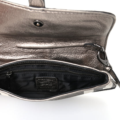 Burberry Metallic Calfskin Smoked Check Wristlet Pouch Pewter 5 of 9