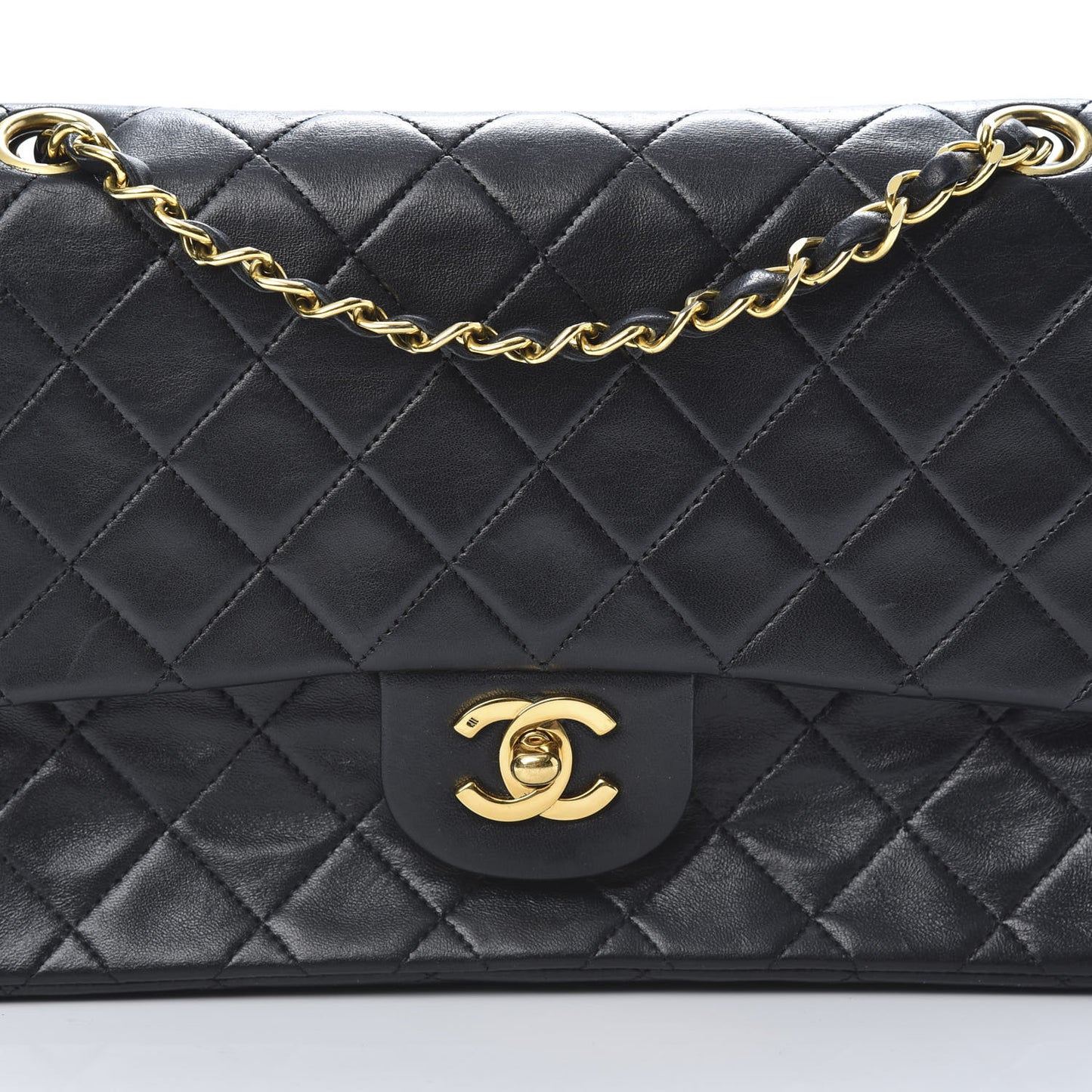 Lambskin Quilted Medium Double Flap Black