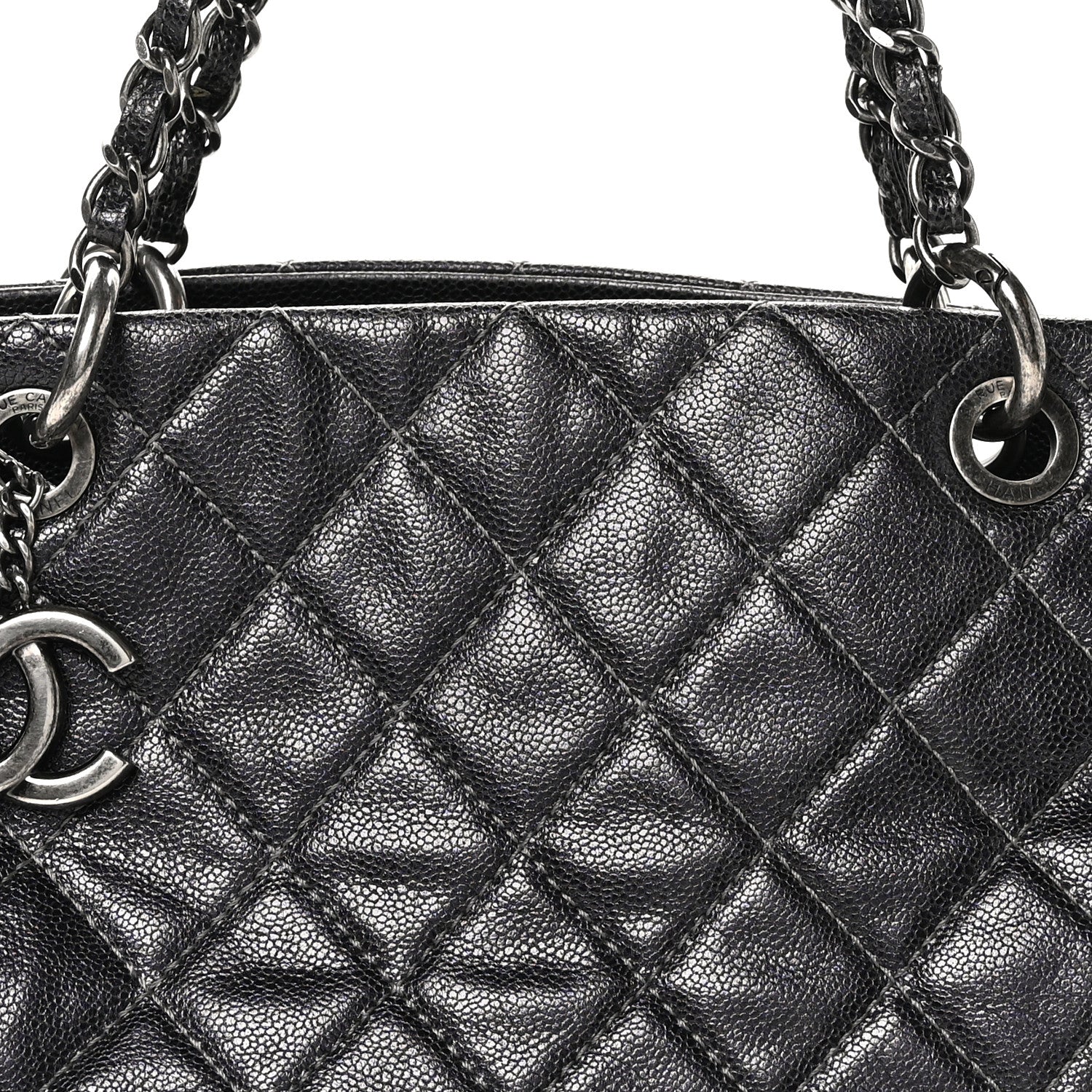 Chanel Iridescent Caviar Quilted Chic Shopping Tote Silver 9 of 11