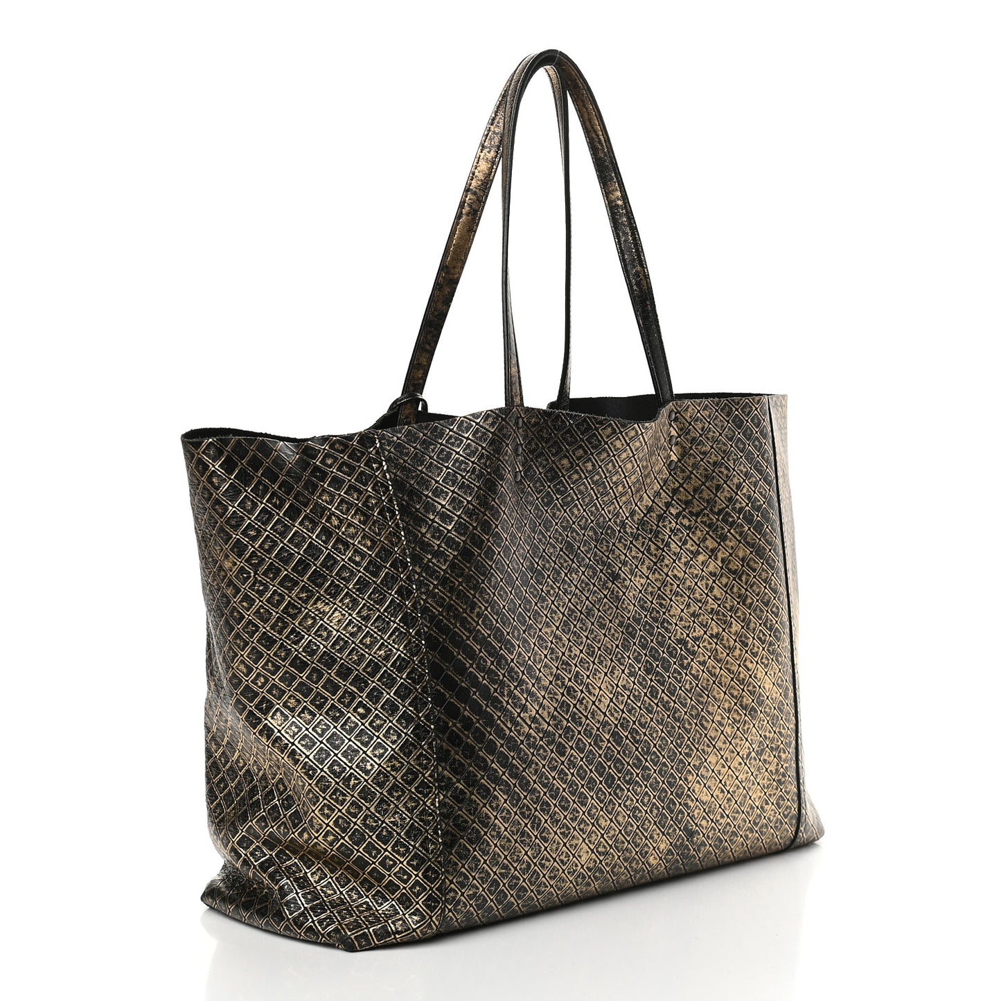 Calfskin Intrecciomirage Large Tote Black Gold