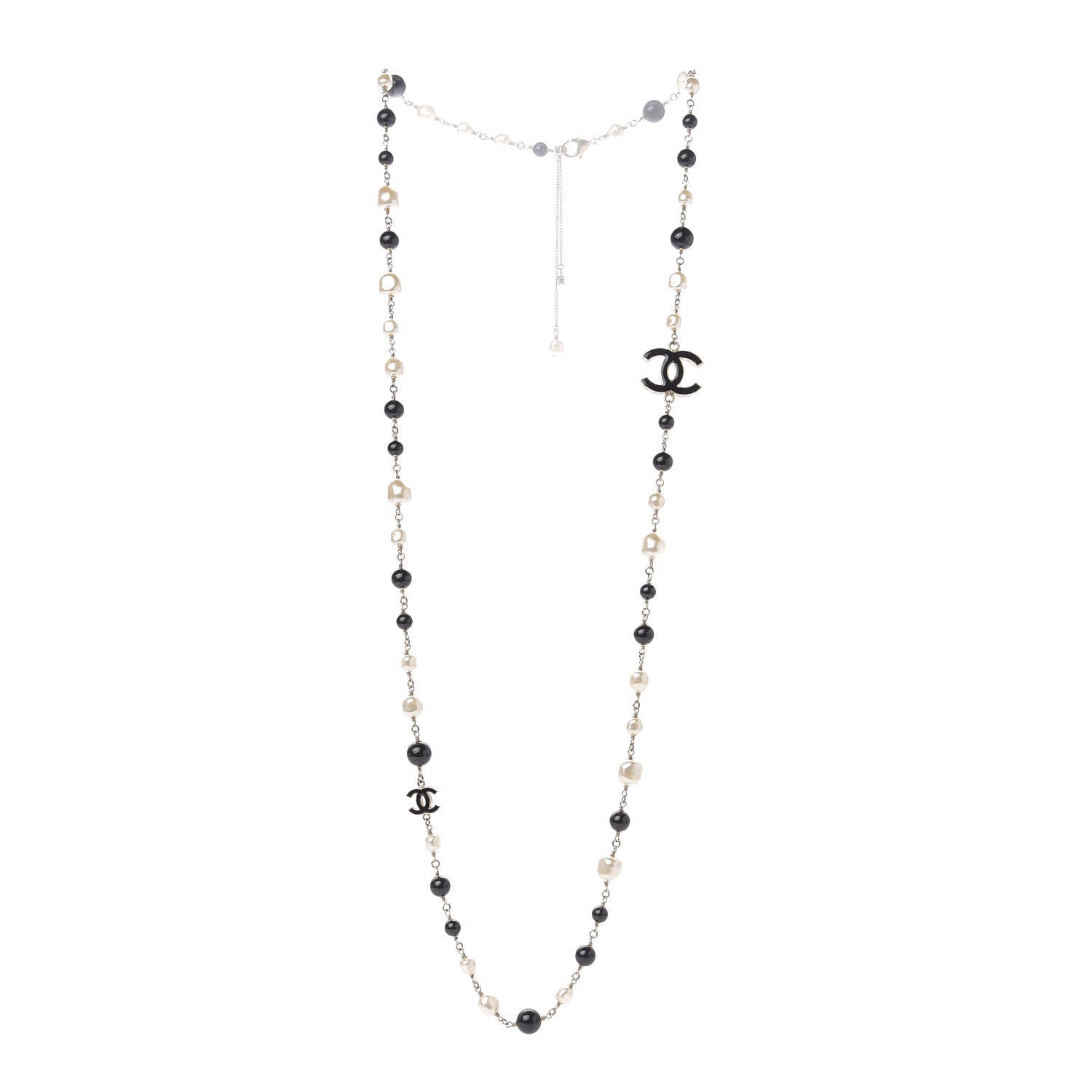 Chanel Pearl Beaded Crystal CC Long Necklace Gold Black White 2 of 4