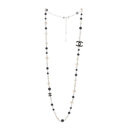 Chanel Pearl Beaded Crystal CC Long Necklace Gold Black White 2 of 4