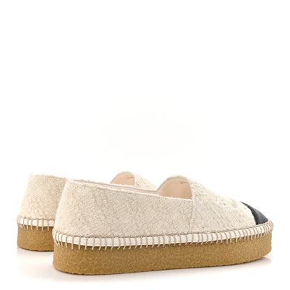 Chanel Cotton Wool Tweed Lambskin CC Platform Espadrilles 37 White Black 5 of 10