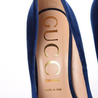 Gucci Velvet Removable Web Bow Pumps 39.5 Cobalt 6 of 11