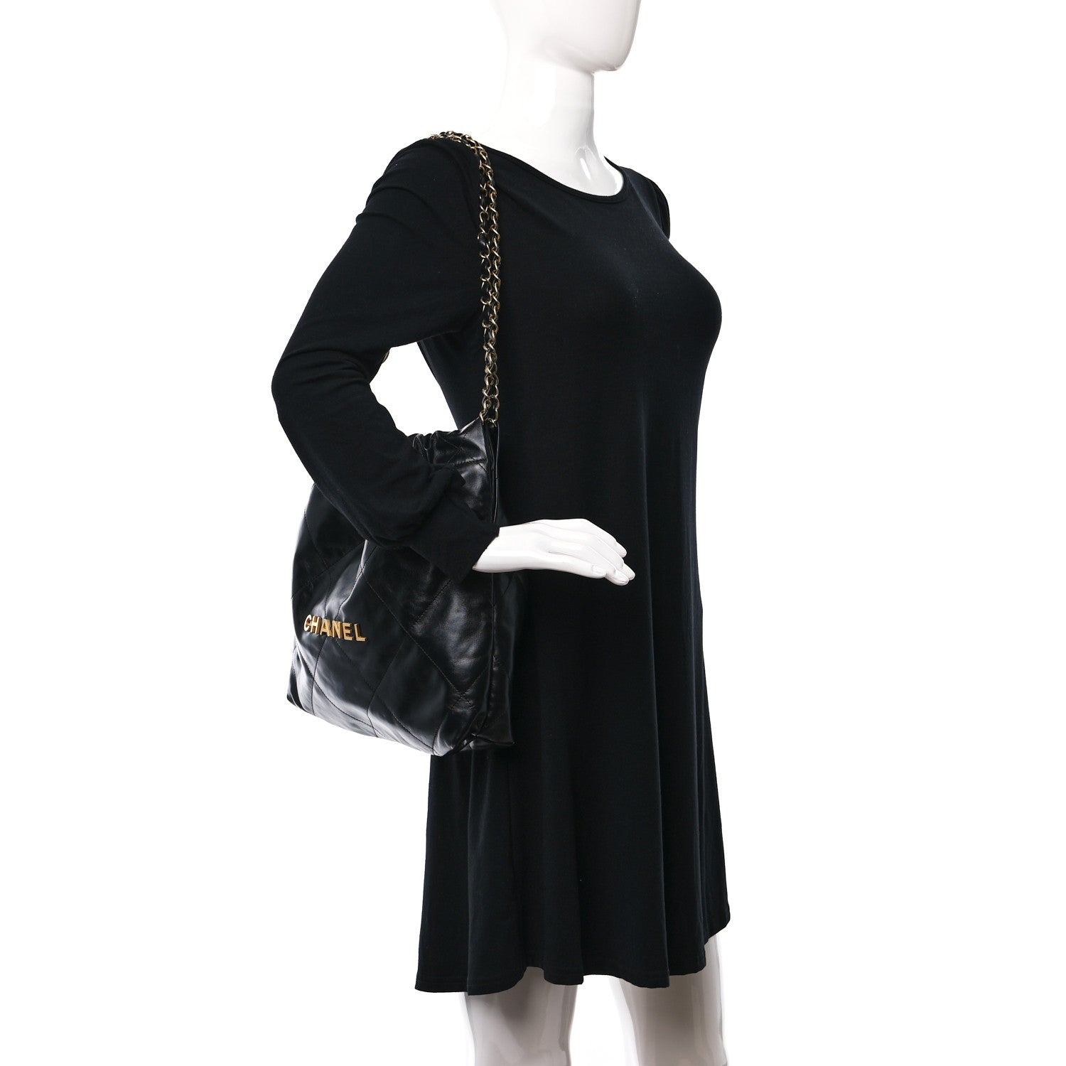 Chanel Shiny Calfskin Quilted Small Chanel 22 Black 2 of 10