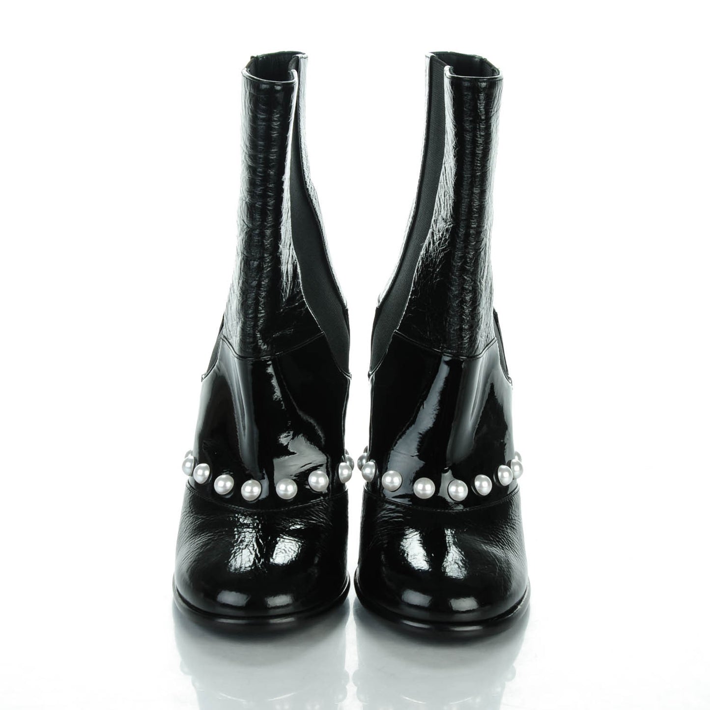 Patent Pearl Elastic Boots 38 Black