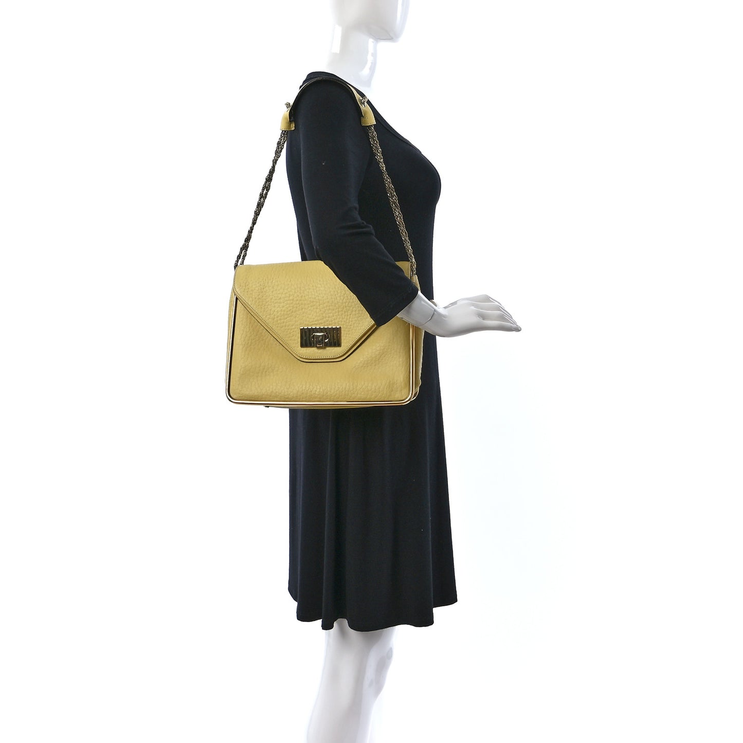 Grained Calfskin Medium Sally Flap Bag Yellow