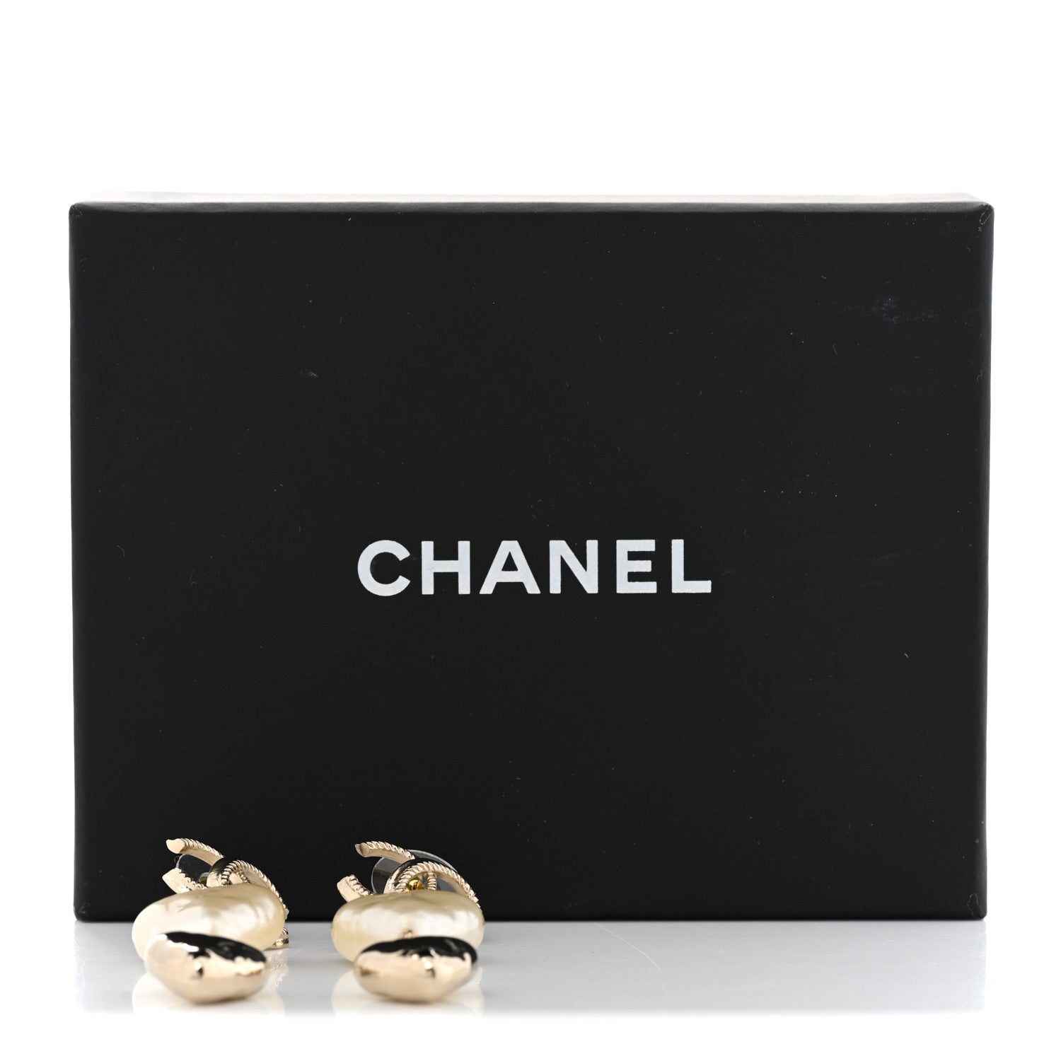 Chanel Metal Pearl CC Double Heart Drop Earrings Gold 5 of 5