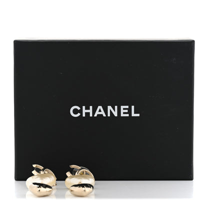Chanel Metal Pearl CC Double Heart Drop Earrings Gold 5 of 5