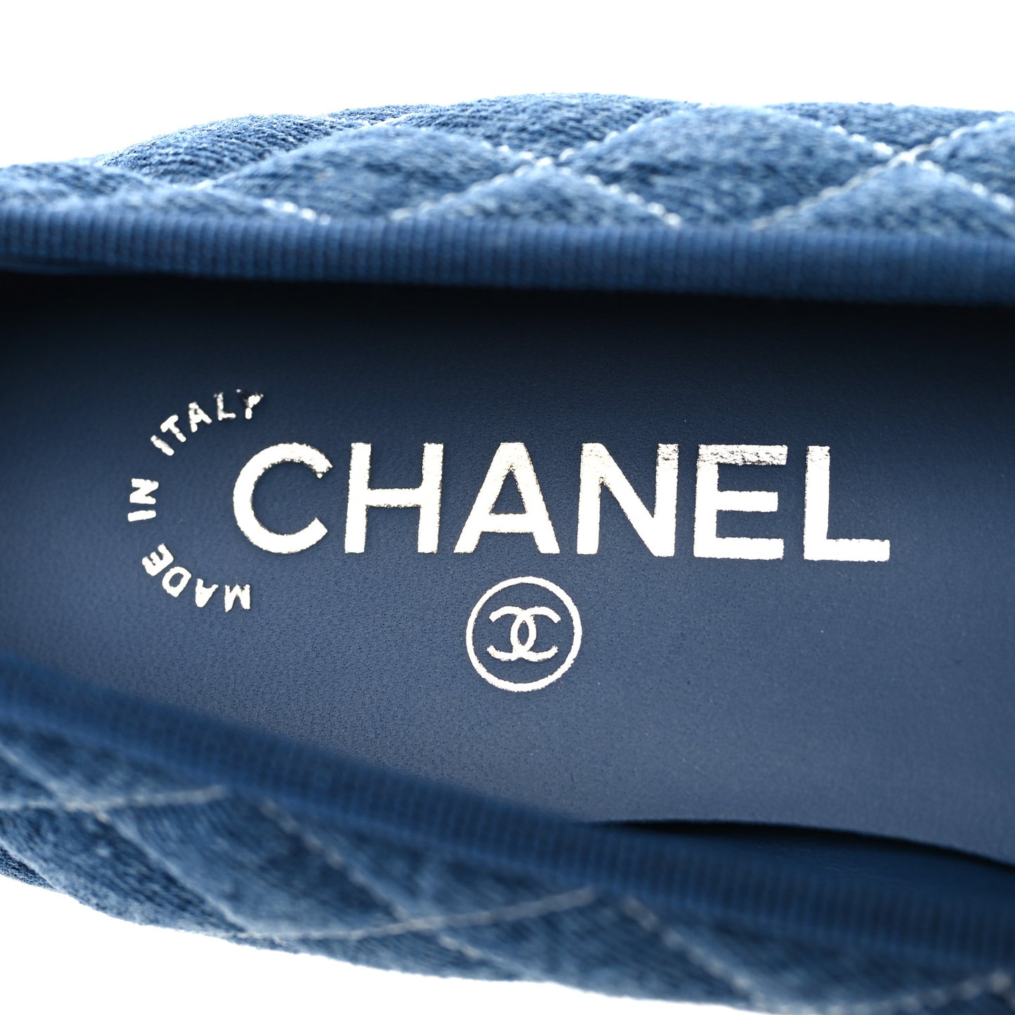 Washed Denim Quilted Cap Toe CC Ballerina Flats 38.5 Blue
