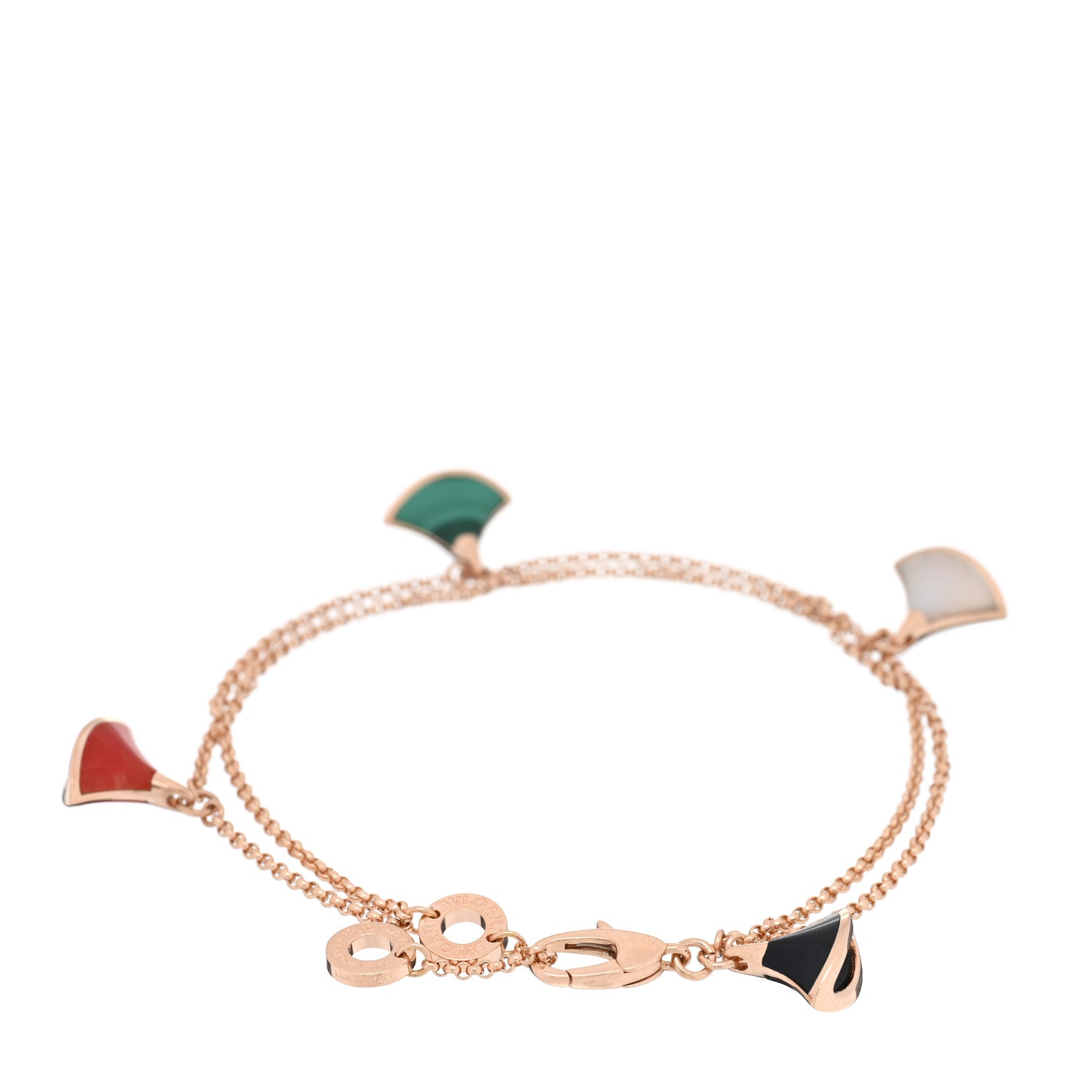 Bulgari 18K Rose Gold Mother of Pearl Malachite Black Onyx Carnelian Divas' Dream Bracelet 3 of 3