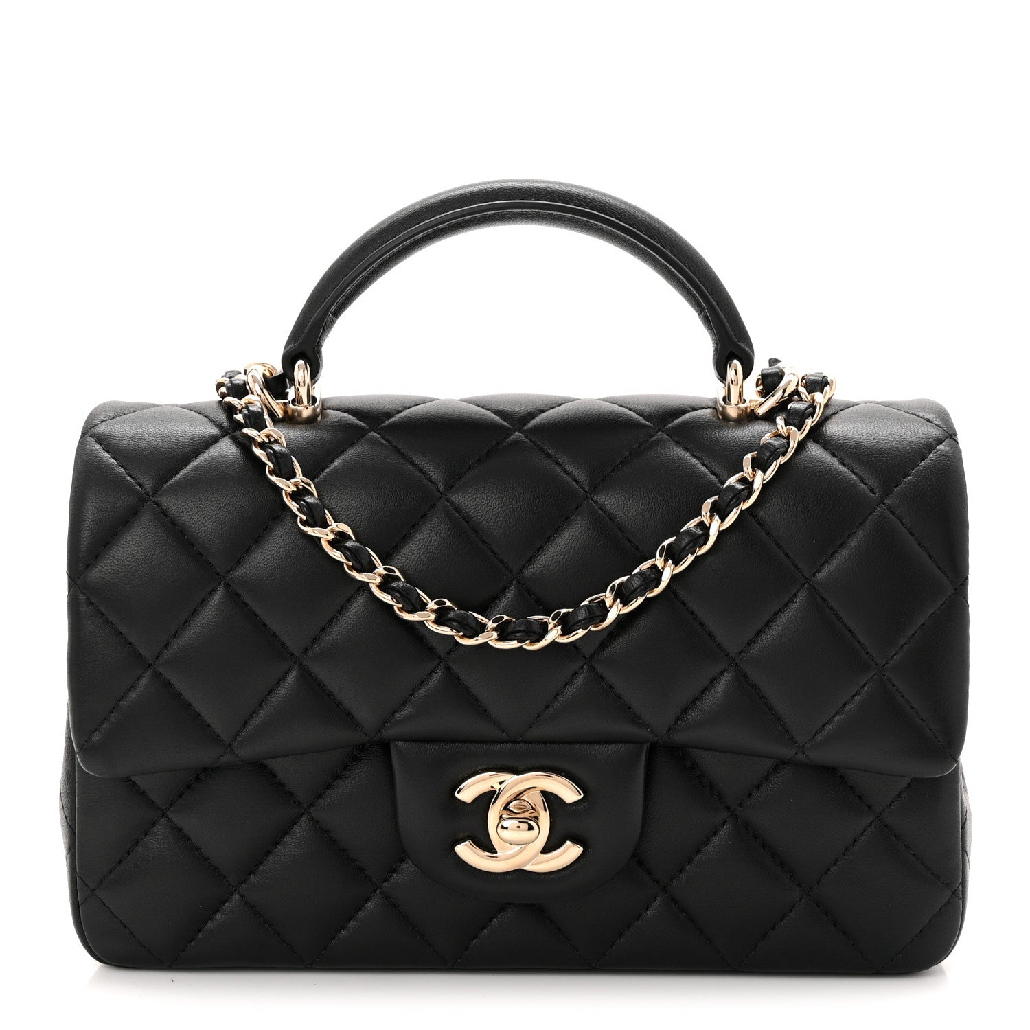 Chanel Lambskin Quilted Mini Top Handle Rectangular Flap Black 1 of 10