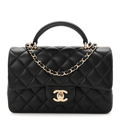 Chanel Lambskin Quilted Mini Top Handle Rectangular Flap Black 1 of 10