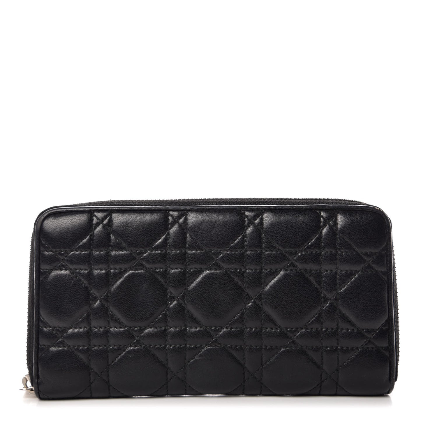 Lambskin Cannage Lady Dior Zip Wallet Black
