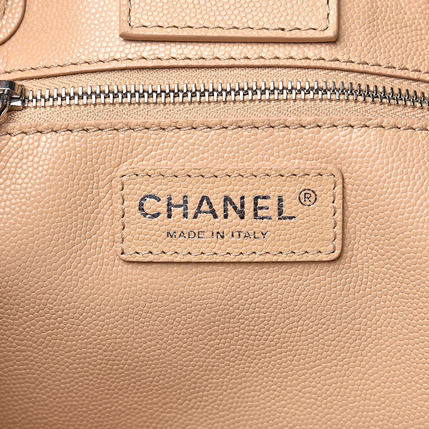 Caviar Stitched Small Shopping Tote Beige