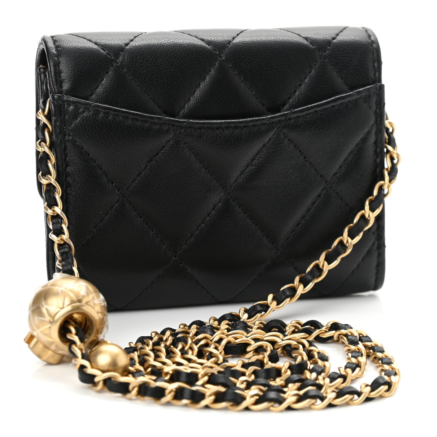 Lambskin Quilted Pearl Crush Clutch With Chain Black